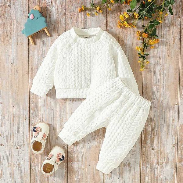 Set di abbigliamento Baby Boy Girl 2 pezzi Set bianco a maniche lunghe imitazione maglione lavorato a maglia Set pigiami per bambini Abiti caldi autunnali