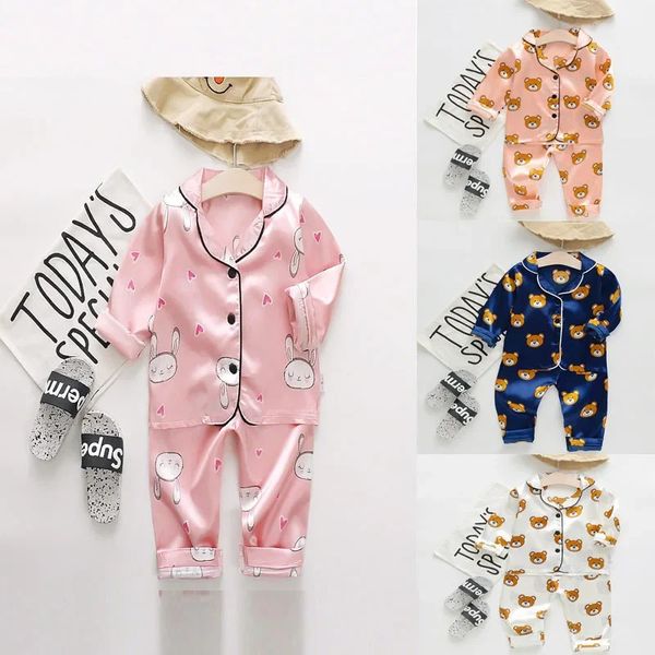 Pijama Çocuk Set Bebek Kız Giysileri Loungewear Pijama Enfant Fille Kids Paskalya Tavşan Sweet Teps Pant Boy Setleri 231215