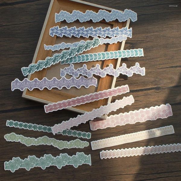 Confezione regalo 18 pezzi elegante bianco rosa verde giallo linea di pizzo stile adesivo di carta scrapbooking etichetta di imballaggio fai da te decorazione etichetta