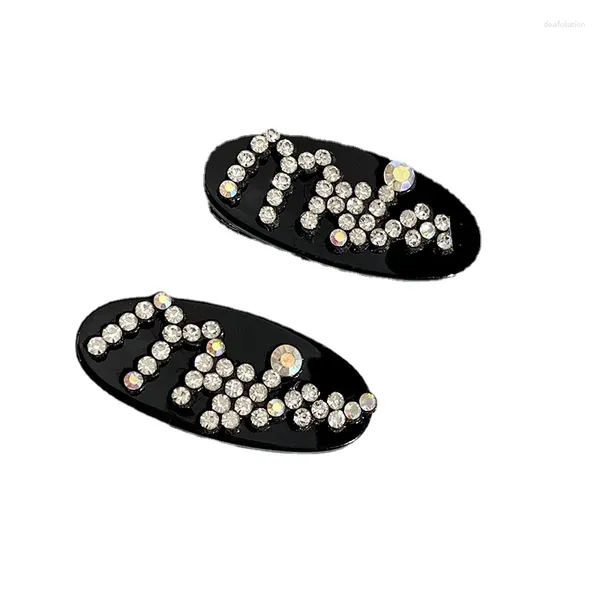 Vintage glitter letras preto oval clipe lateral temperamento bb conjunto francês diamante hairpin mulher