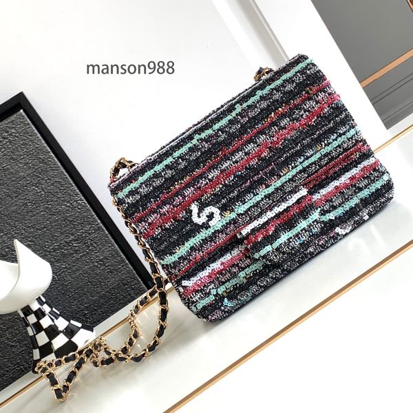 10a yüksek kaliteli tasarımcı çanta moda bayan çanta el yapımı dokuma pullu panelli lüks crossbody çanta çizgili payet el sanatları el sanatları kullanışlı çanta bling cüzdan