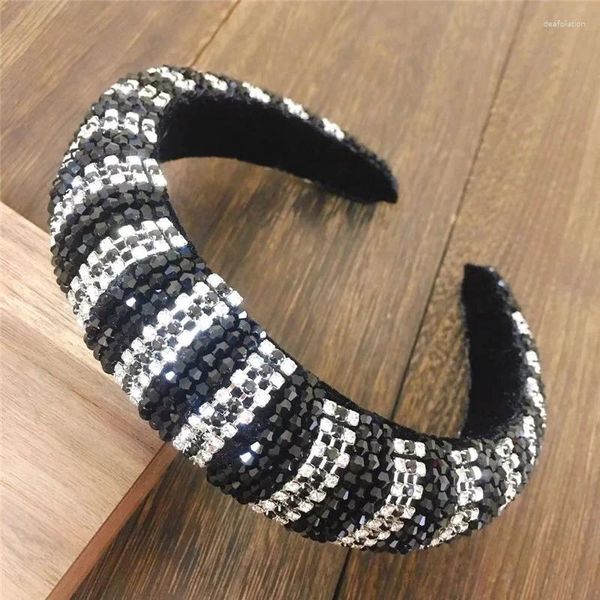 Moda barroco brilhante acolchoado strass headbands de cristal hairbands preto largo diamante headwear acessórios para o cabelo feminino