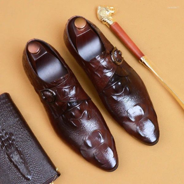 Robe chaussures mode hommes en cuir véritable crocodile à motifs style britannique tenue formelle bureau d'affaires unique 2023 automne
