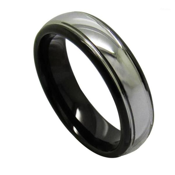 Vintage 6 mm breite schwarze Ringe für Herren, Wolfram-Ehering, Kuppelband, hochglanzpolierte silberne Farbe außen, 6-131323j