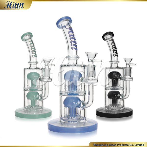 10 polegadas de vidro Bongud Water Tubo duplo 8 braços de árvore com mão de mão 420 Bonga de água de vidro Bonga de 14 mm Acessórios para fumantes de tigela Hittn Glass Factory