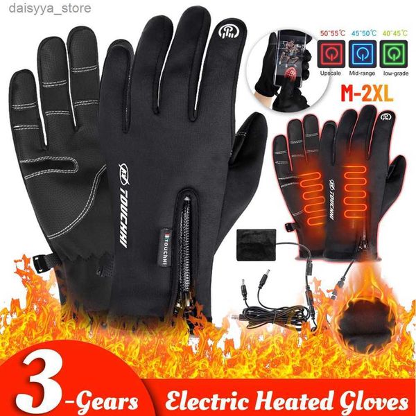 Gants de ski Gants chauffants électriques femmes hommes USB écran tactile gants de moto d'hiver gants thermiques chauffants à 3 niveaux pour le cyclisme en plein airL231215