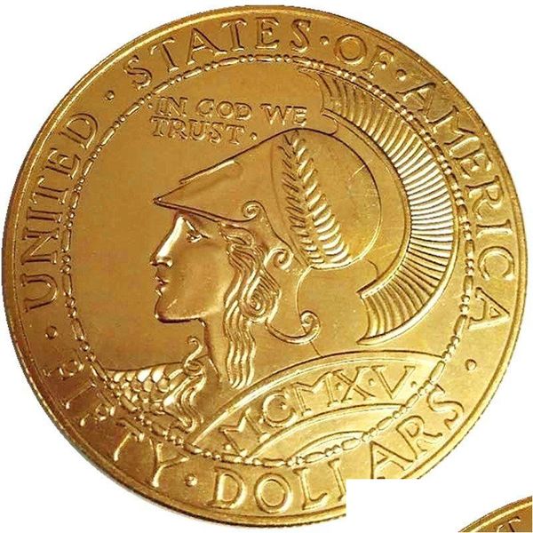 Altre arti e mestieri 1915 S 50 Oro Panama Pacific Rotondo Placcato commemorativo Monete copia Drop Delivery Regali per il giardino di casa Dh8Zf