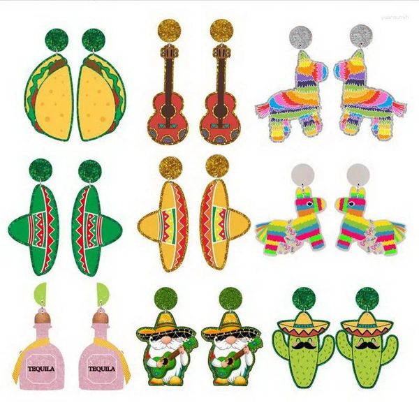 Ohrhänger Mexiko Karneval Tag Tropfen Acryl Epoxy Gitarre Pferd Hut Weinflasche Violine Charms Ohrring Mädchen Party Schmuck