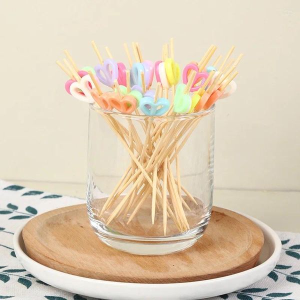 Forks 100pcs dispensáveis bambu bambu bastões picks frutas espetos bolo bolo artesanal de madeira de madeira suprimentos de festa