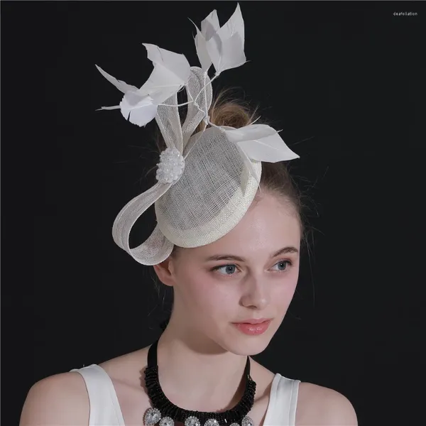 Sinamay Hochzeit Elfenbein Kopfschmuck Haarnadel Braut Frauen Fascinator Hüte Damen Cocktail Anlass Rennen Zubehör