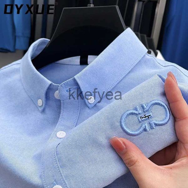 Camicie eleganti da uomo DYXUE Camicia da uomo leggera di lusso in cotone 100% tinta unita Ricamo classico Designer Risvolto Business Casual Top a maniche lunghe M-4XL J231215