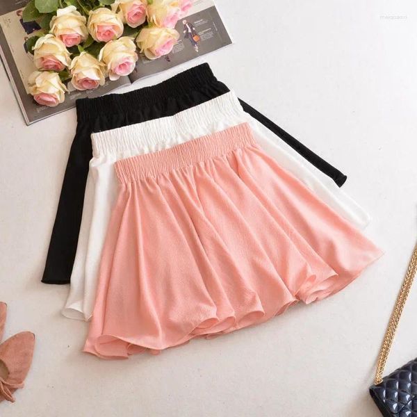 Saias plissadas chiffon saia feminina elástica cintura alta tutu branco preto mini mulheres faldas praia doce curto verão c7210