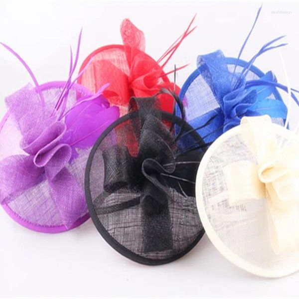 Mode Fancy Feder Hochzeit Haar Fascinators Bands Elegante Frauen Sinamay Kirche Mode Hüte Damen Anlass Kopfbedeckungen