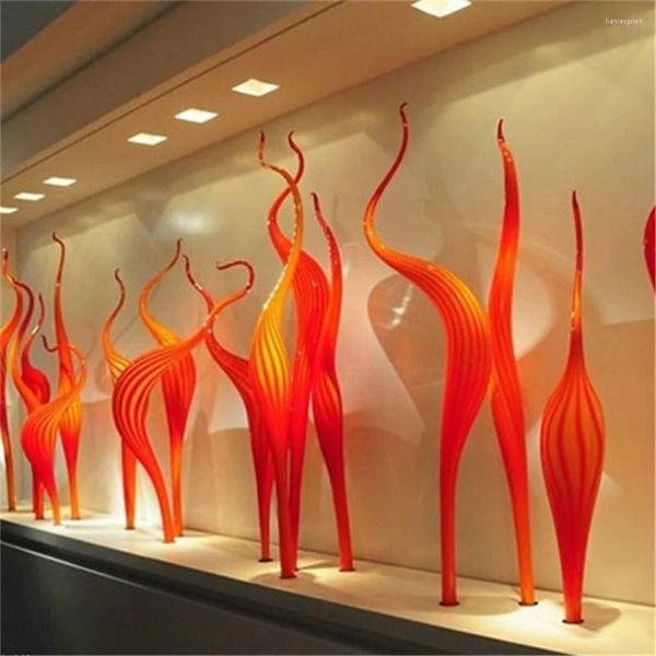 Stehlampen aus mundgeblasenem Glas, orangefarbener Murano-Ständer, Skulptur, Kunst, dekorative Gartenspeere