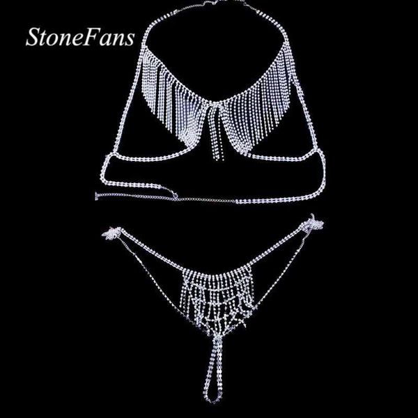 Altri accessori moda Stonefans Tren Catena multistrato con strass Bo Gioielli per donna Nappa Bo Catena Reggiseno e perizoma Set per gioielli intimi L231215