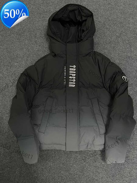 Herren-Designerjacken Trapstar London Decoded Hooded Puffer 2.0 Gradient Black Jacket Herren bestickter Thermo-Hoodie Winter Trapstar-Mantel 25NM