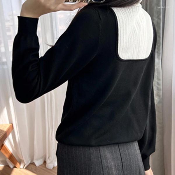 Suéteres femininos 2023 mulheres 2-em-1 efeito suéter outono jóias botões alto pescoço elegante rua chique impressionante design de moda na moda s