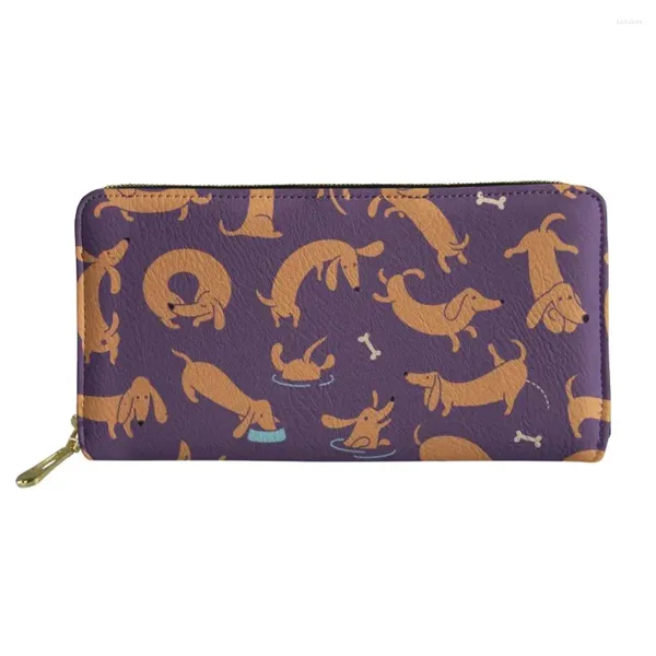 Carteiras Dachshund Padrão Luxo Long Zipper Phone Bag para Meninas Animais Embreagem Bolsa Carteira Bolsas Notecase 2023