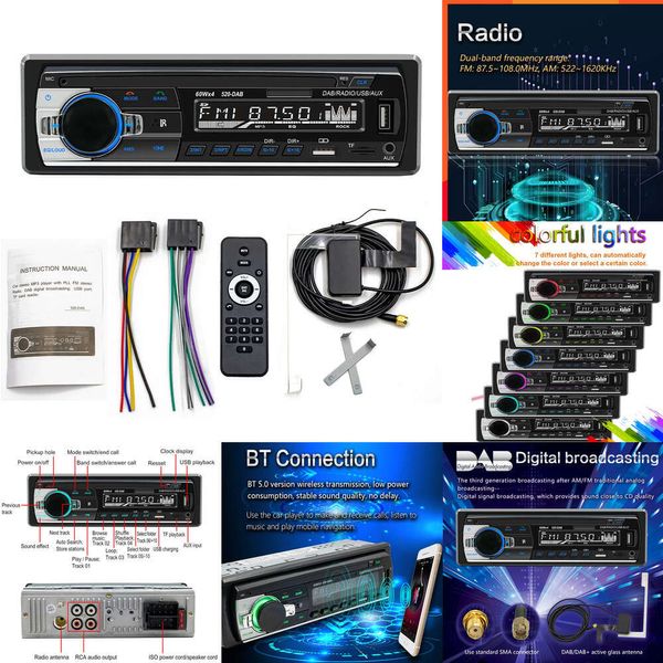 Elettronica per auto 1 DIN Car Stereo DAB+AM/FM TF DAB-520 Lettore MP3 Radio Audio USB SD AUX IN Lettore autoradio multimediale compatibile con Bluetooth
