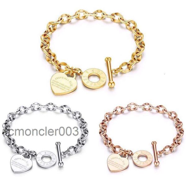 Charme pulseiras ot novo design de nicho ins vento titânio aço feminino pulseira botão amor coração inoxidável pode ser gravado jmru