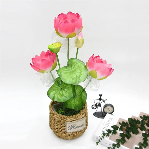 Weihnachtsdekorationen Schöne Lotus-künstliche Grünpflanzen Innendekoration Blumenarrangement Kunst Heimpflanze im Topf 231215