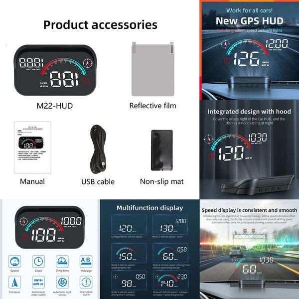 Auto Electronics Car Head Up Display Velocidade RPM MPH HUD GPS Velocímetro Tela do projetor Painel com odômetro Alarme de excesso de velocidade para todos os carros