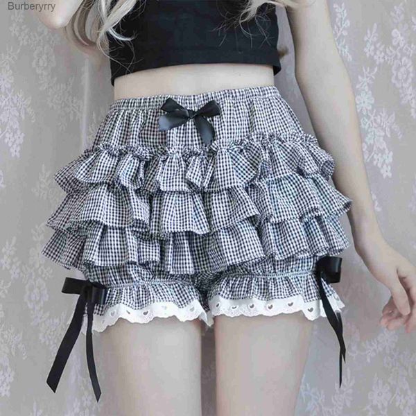 Shorts femininos Lolita Maid Ruffle Shorts para mulheres meninas calças de algodão Bloomers Kaii bonito seguro calças curtasL231215