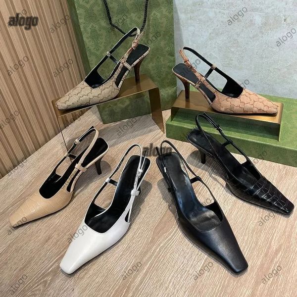 Elbise ayakkabıları Slingback yüksek topuklular Dantel Yukarı Sığ kesilmiş ayakkabılar sandaletler Orta topuk siyah örgü kristaller köpüklü baskı ayakkabıları kauçuk deri ayak bileği kayış terlikleri eu35-41