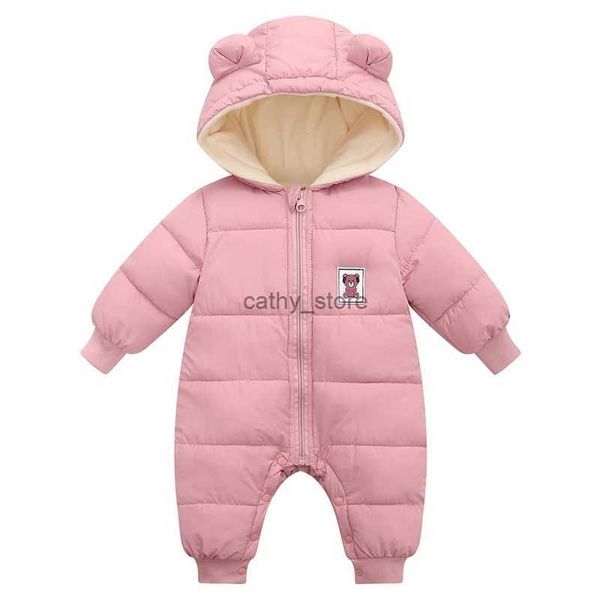 Macacão de bebê macacão roupas inverno mais veludo recém-nascido infantil meninos meninas quente grosso macacão com capuz roupas rastejando roupas l231114