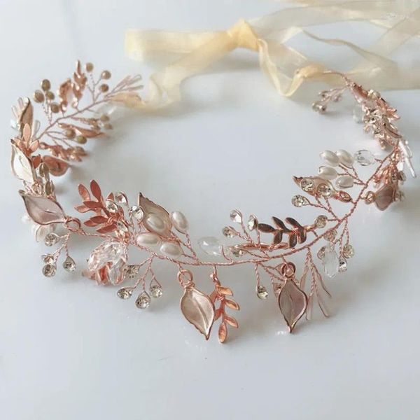 Grampos de cabelo fio de cobre delicado folha de cristal nupcial bandana artesanal videira strass headpiece acessório de casamento