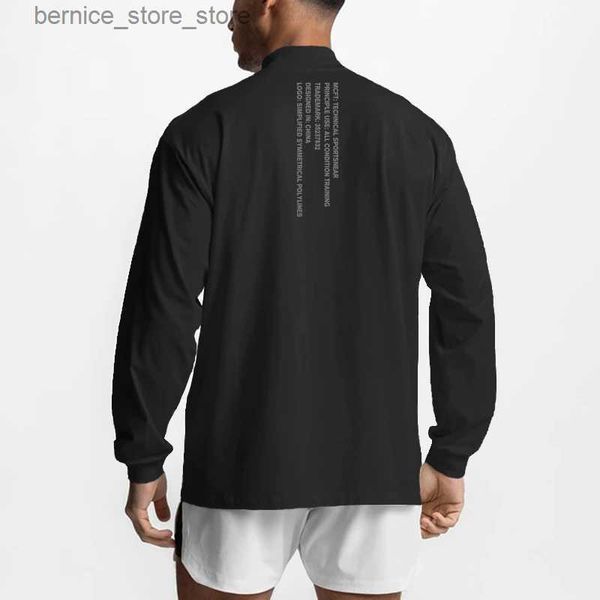 Erkek Polos Mens Sporting Giyim Moda Vücut Geliştirme Moda Tişört Çalışıyor Büyük Boy Nefes Alabası Fitness Yüksek yakalı Uzun Kollu Tshirt Q231215