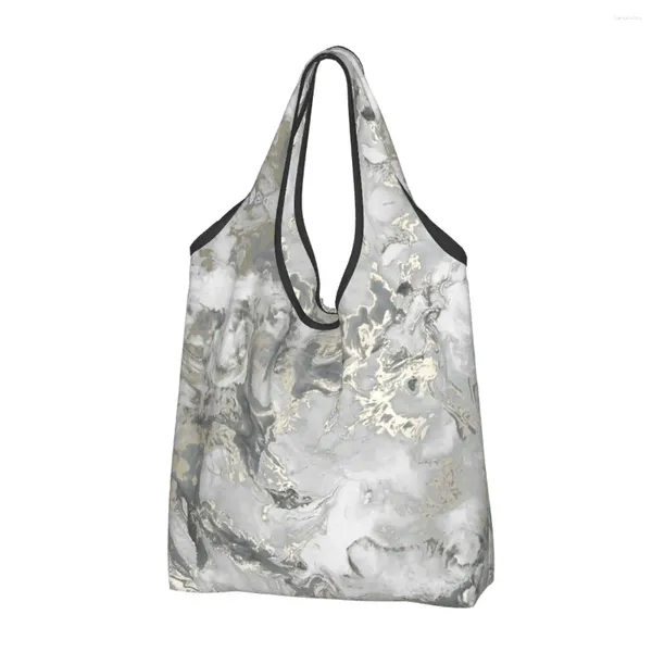 Einkaufstaschen Marmor Grau Silber Gold Tasche Wiederverwendbare Einkaufstasche Kapazität Moderne Marmorstruktur Recycling Waschbare Handtasche