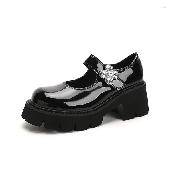 Sapatos de vestido SUMAITONG Lolita Japonês Menina Plataforma Preto Salto Alto Moda Redondo Toe Mary Jane Mulheres Patente Couro Falso Estudante Cos