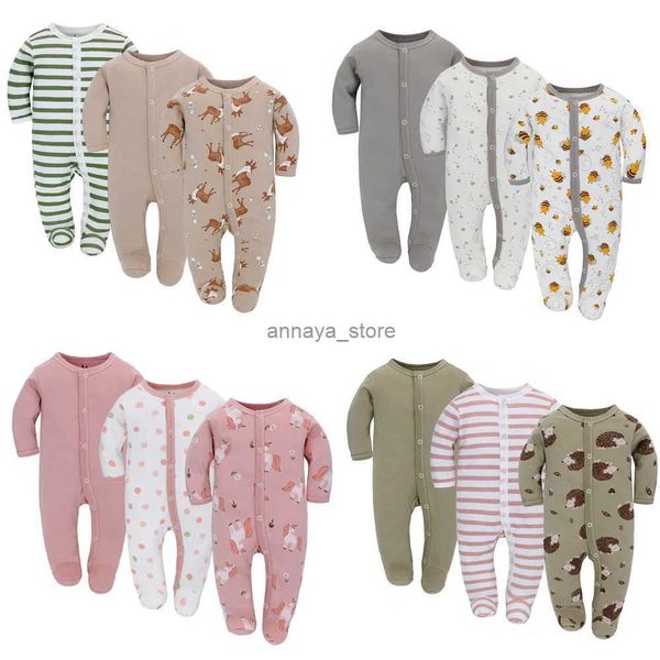 Strampler 3 Stück Baby Strampler Baumwolle Jungen Mädchen Neugeborene Langarm Frühling Winter Kleidung Onesie Overall Säugling Weiche Pyjamas KleidungL231129