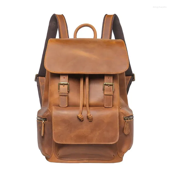 Mochila Vintage Couro Para Homens E Mulheres Crazy Horse Travel Bag Com Grande Capacidade Laptop