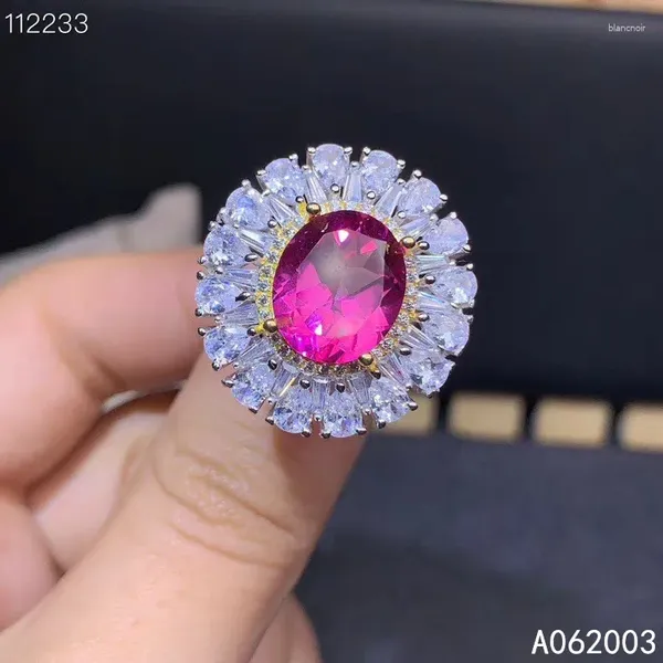 Anéis de cluster KJJEAXCMY Fine Boutique Jóias 925 Sterling Silver Incrustada Natural Gem Rosa Topázio Mulher Menina Feminino Anel Suporte Detecção