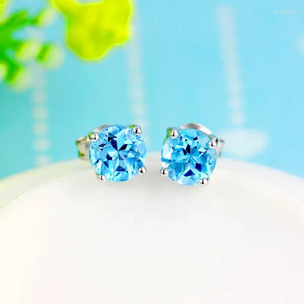 Brincos de luxo feminino aquamarine pedra cristal 925 prata esterlina casamento para mulheres vintage duplo