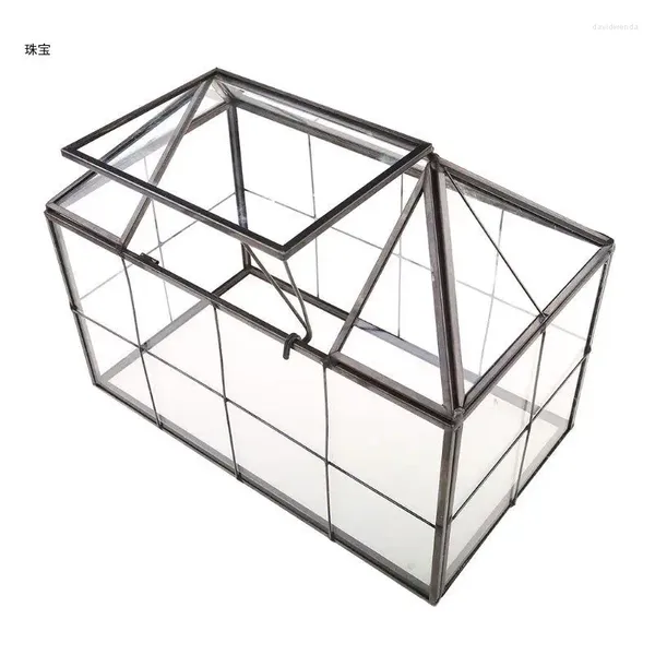 Schmuckbeutel X5QE Mini Indoor Gewächshaus Luftpflanzen Miniatur Geschenk Glas Geometrische DIY Terrarium Haus geformt für Gartendekoration