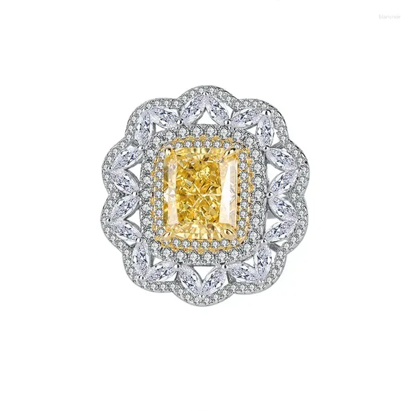 Cluster Ringe Schmuck S925 Sterling Silber High Carbon Gelb Diamant Luxus Intarsien Sonnenblumen Ring Weibliche Persönlichkeit Für Frauen