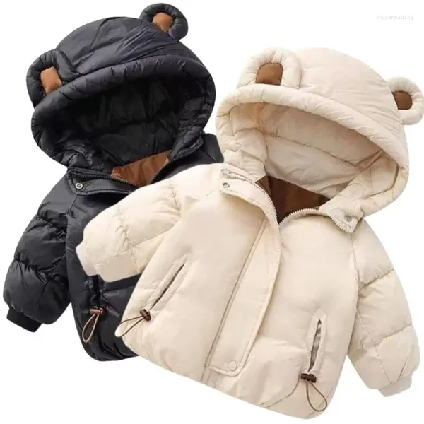 Пуховое пальто для маленьких девочек, зимняя куртка, корейская мода с ушками, детская одежда с хлопковой подкладкой, детская верхняя одежда, детская непромокаемая одежда