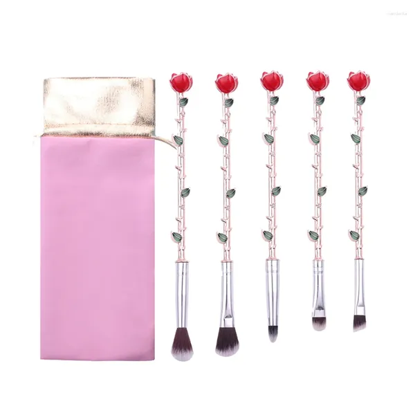 Pincéis de maquiagem 5pcs pincel conjunto delicado rosa lidar com aplicador para mulheres meninas senhoras estilo 4