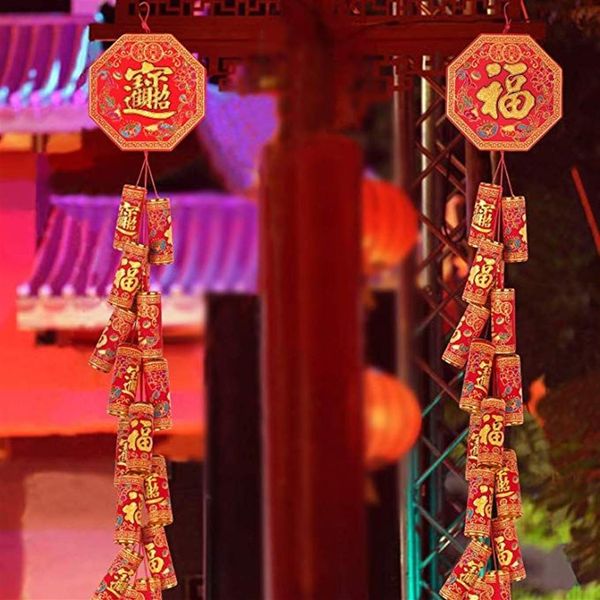 Decorações suspensas de ano novo chinês, decoração grande de fogos de artifício, tradicional vermelho da sorte, pingente oriental, ornamentos para festival de primavera 240q