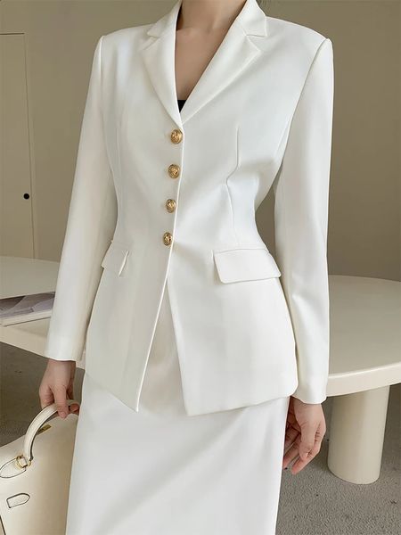 Ternos femininos blazer manga longa terno branco conjunto para primavera verão escritório senhora elegante negócios entrevista workwear saia duas peças 231214
