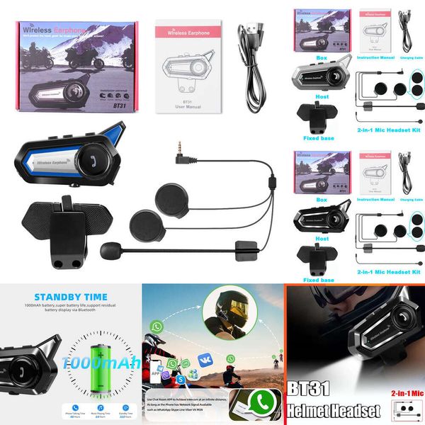 Autoelektronik BT31 Motorradhelm-Headset Bluetooth-Gegensprechanlage Wasserdichter kabelloser Kopfhörer mit Mikrofon Carmatic Freisprecheinrichtung Anrufannahme