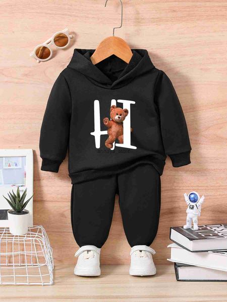 Conjuntos de roupas Natal infantil bebê meninos recém-nascidos outono moda impressão feliz urso manga superior + para calças criança roupas outfit 0-36ml231129