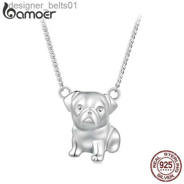 Colares de pingente Bamoer 925 Sterling Silver Cute Pug Pingente Colar Dog Neck Chain para Mulheres Meninas Birtay Presente Original Design Fine JewelryL231215