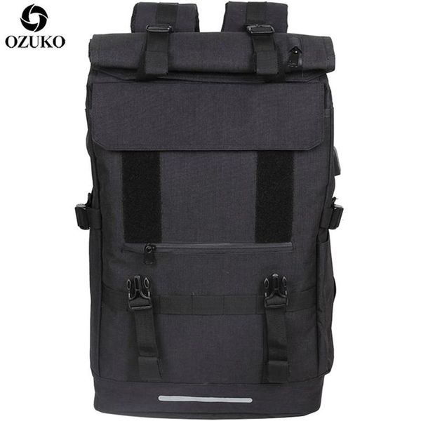 Ozuko 40L Büyük Kapasiteli Seyahat Sırt Çantaları Erkekler USB Ücret Dizüstü Bilgisayar Sırt Çantası Gençler için Çok Fonksiyonlu Seyahat Erkek Okul Çantası 211203181J