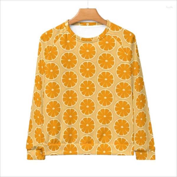 Felpe con cappuccio da uomo Divertenti fette di arance Felpe grafiche Frutta Mandarino Pullover stampati in 3D per uomo Abbigliamento Streetwear Donna Top