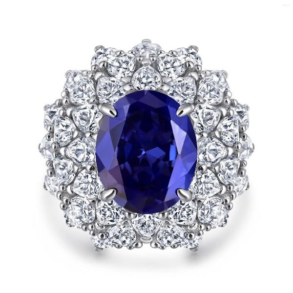Rings de cluster europeu e americano S925 Silver Denier Trendência da moda Sapphire 5A Jóias de anel de diamante de zircão