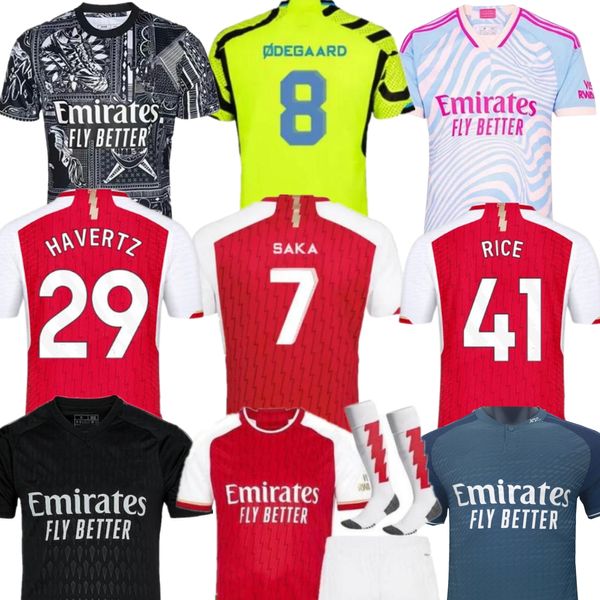 Футбольные майки RICE SAKA Gunners 23 24 ODEGAARD HAVERTZ MARTINELLI G. JESUS NKETIAH ZINCHENKO SALIBA TROSSARD Fan S-4XL Футболка для мужчин и детей Комплект